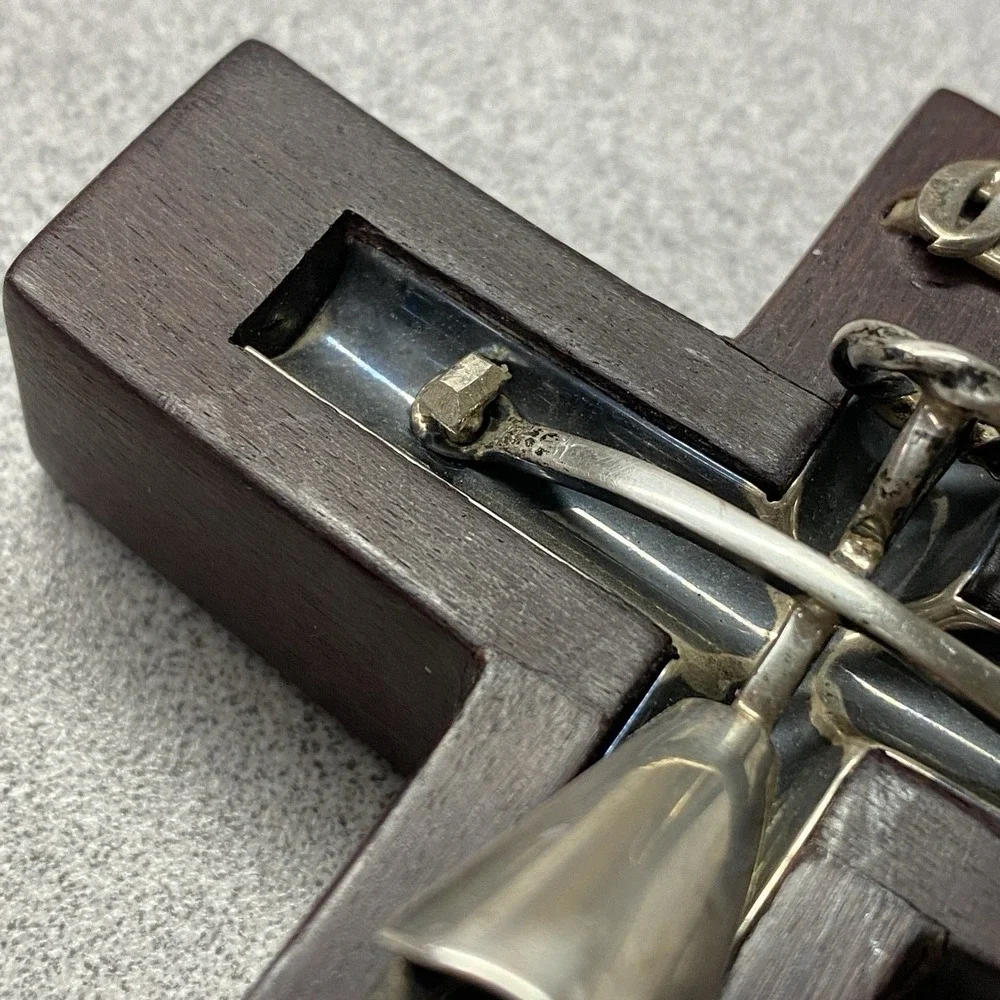 Vtg Taxco Mexico Hecho En Sterling Silver 925 Wood Cross Crucifix INRI Old Money